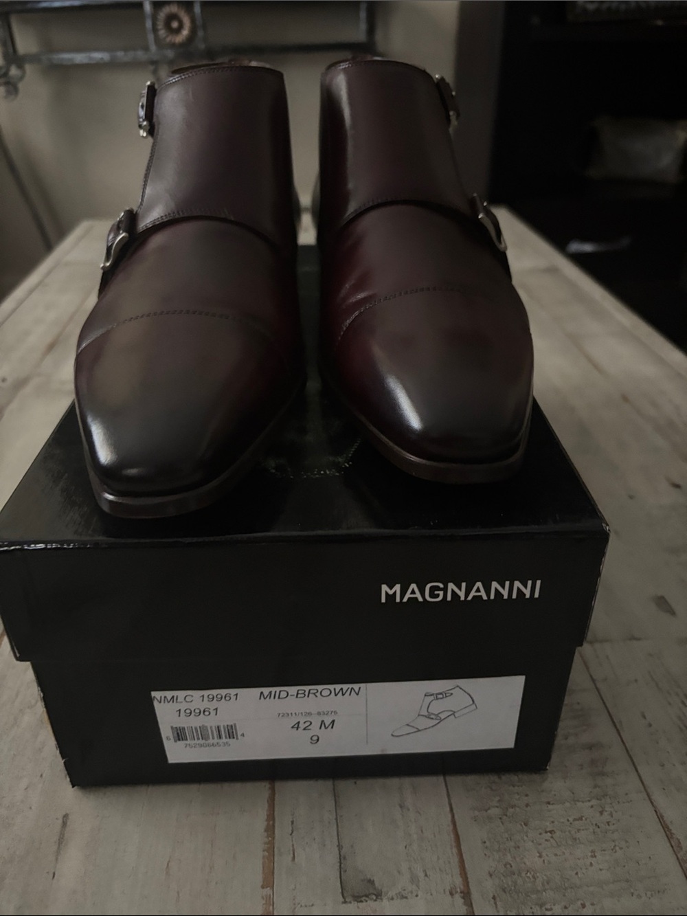 Magnanni Men's Mid-Brown Leather Double Monk Strap Oxford Ankle Boots